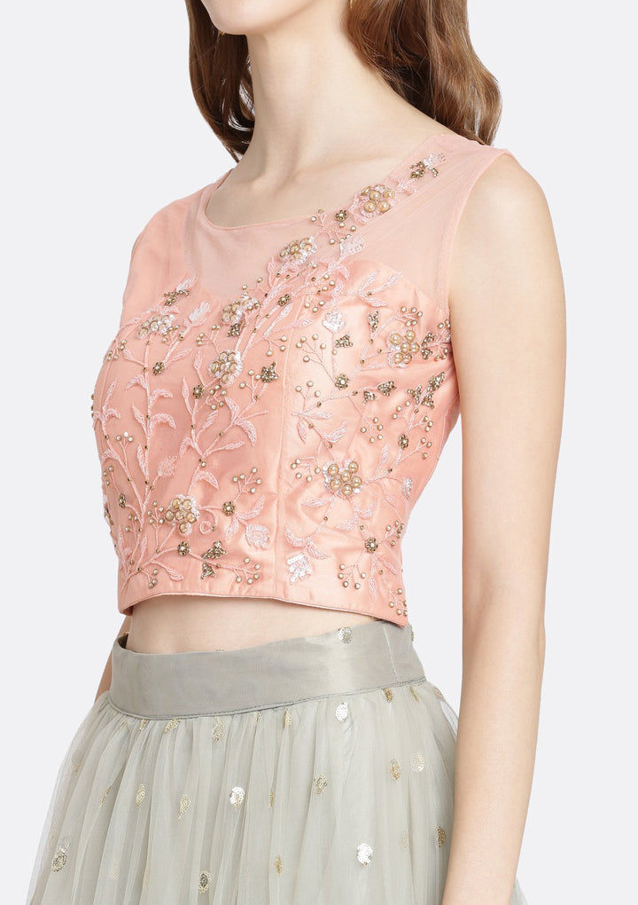 Pista Green Cutdana Net Designer Lehenga-Koskii