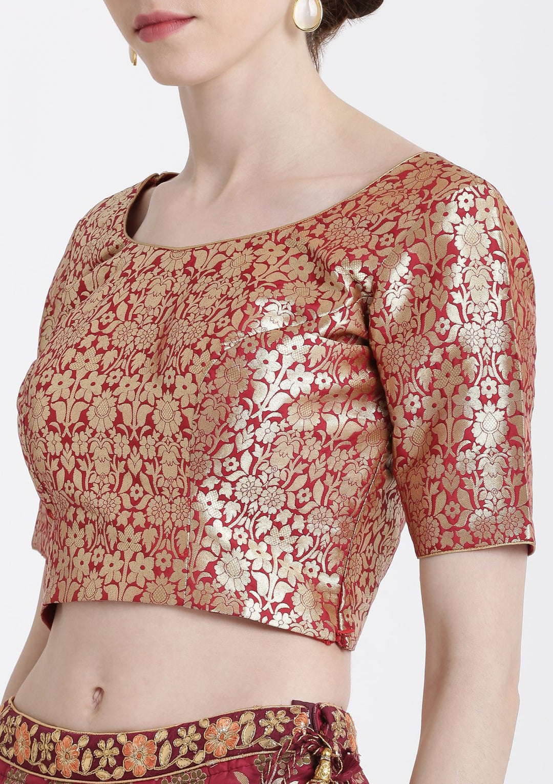 Red Gotapatti Banarasi Designer Lehenga-Koskii