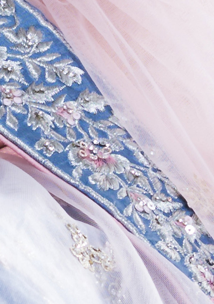 Blue Embellished Silk Designer Lehenga-Koskii