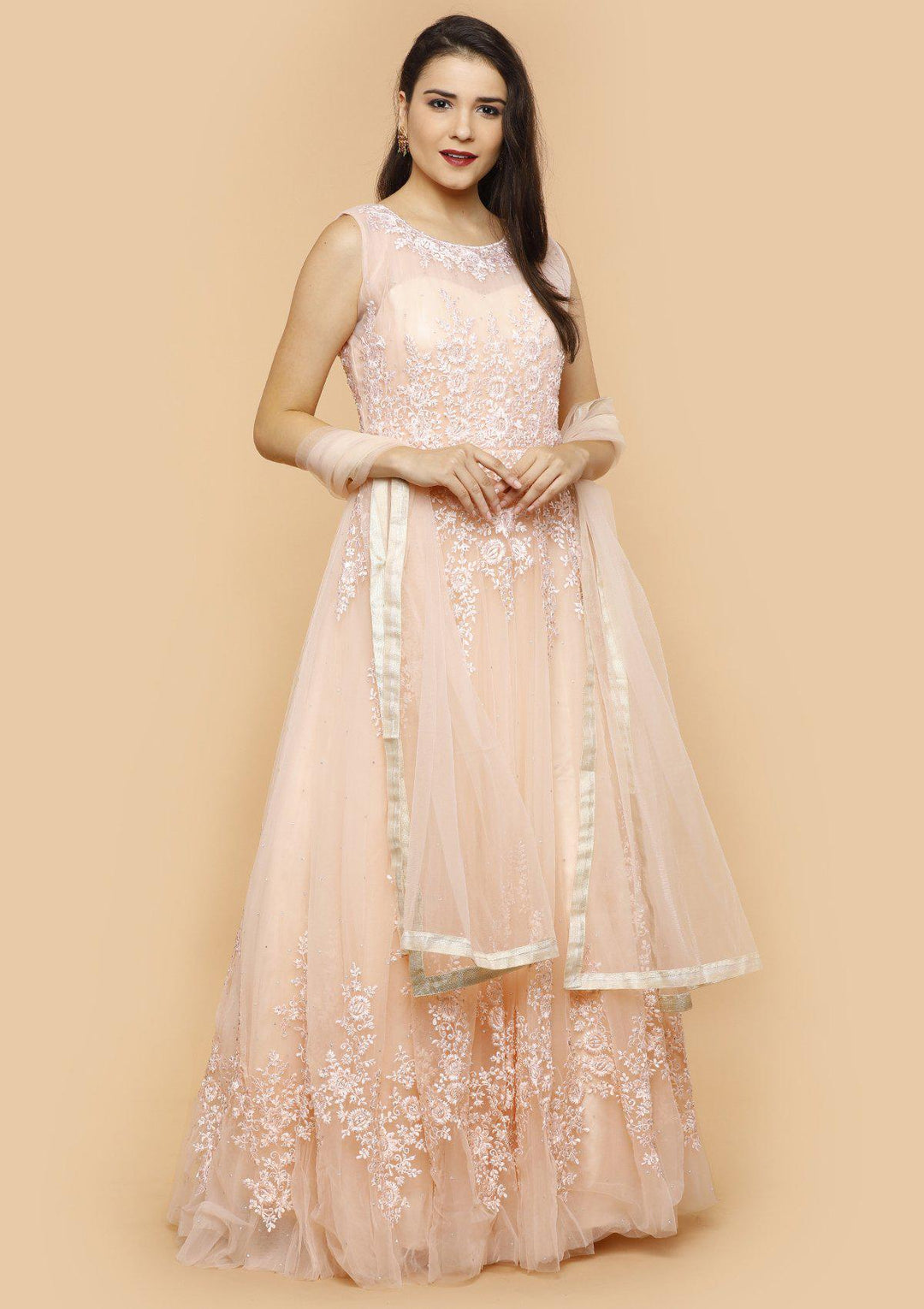 koskii blushing pink threadwork gown-Koskii