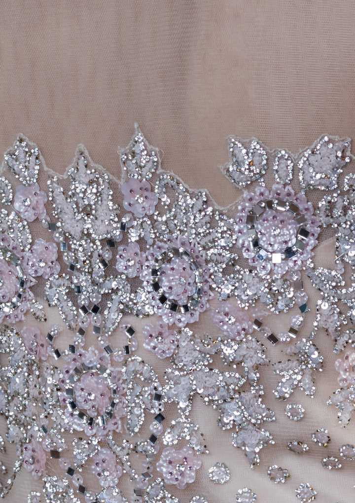 Peach Sequinned Net Designer Gown-Koskii