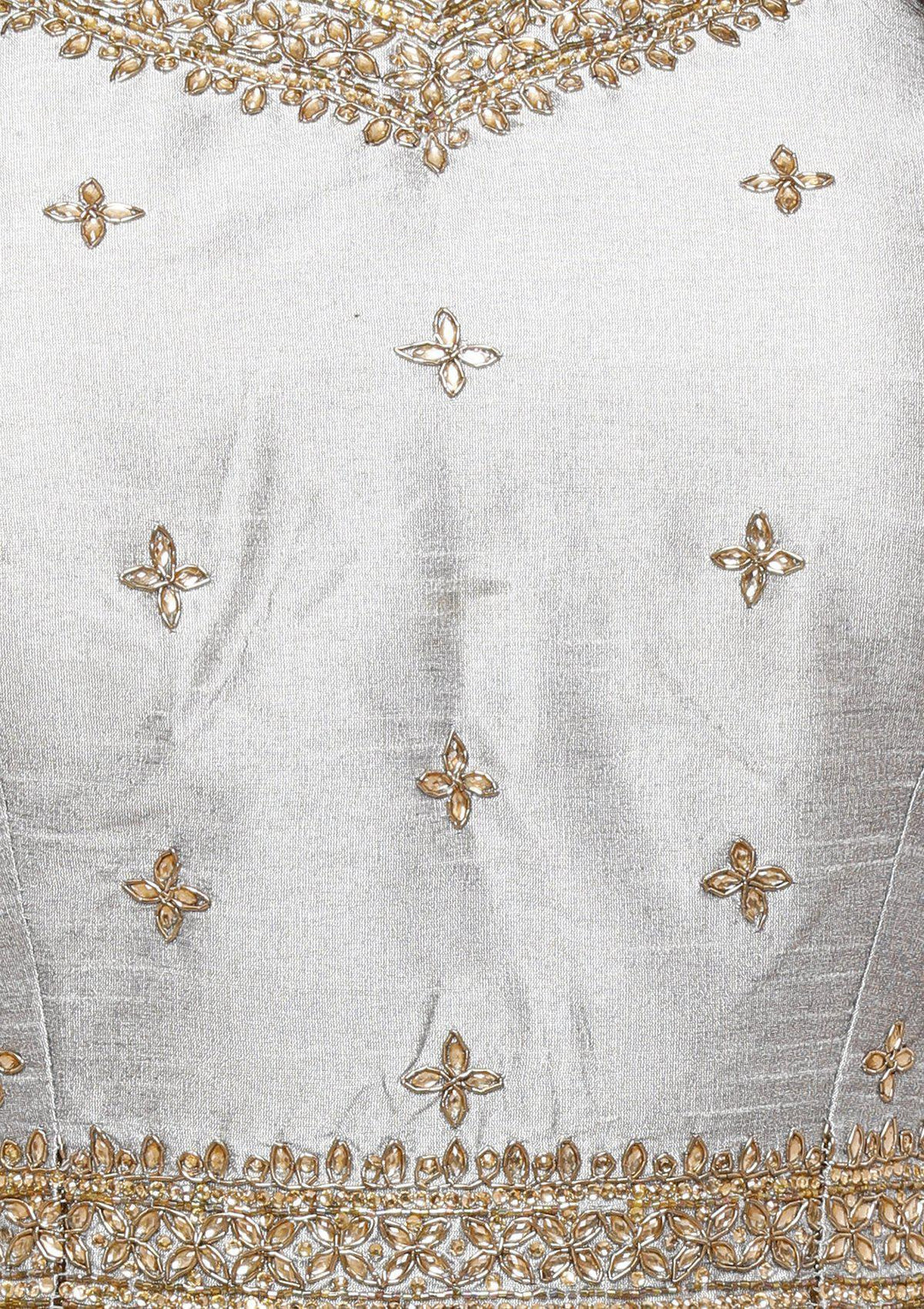 Steel Grey Stonework Silk Designer Lehenga-Koskii