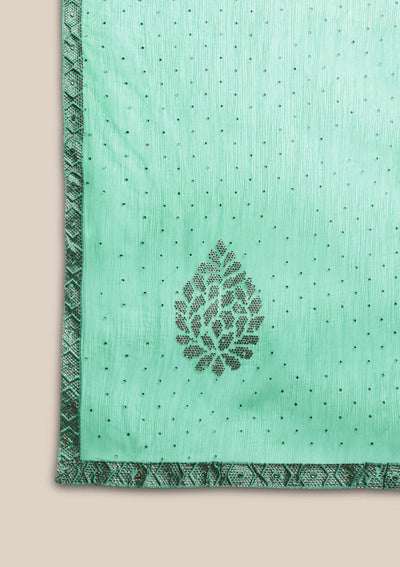 Leaf Green Swarovski Chiffon Designer Saree-Koskii