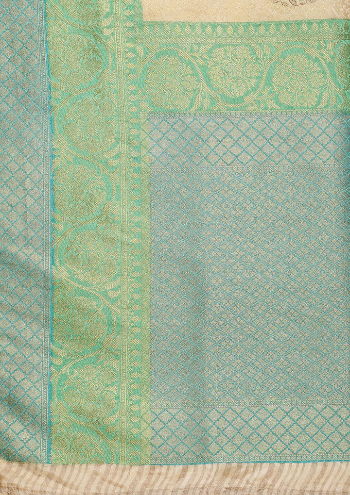 Green and Cream Art Silk Designer Saree-Koskii