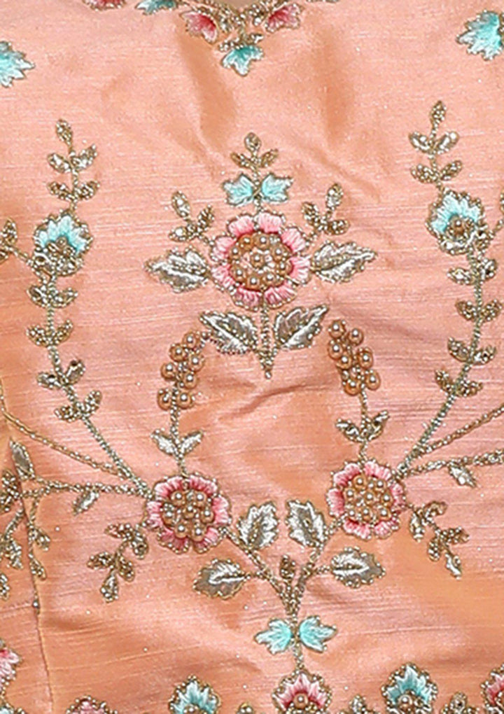 KOSKIII PEACH FLORAL WORK BRIDAL LEHENGA-Koskii