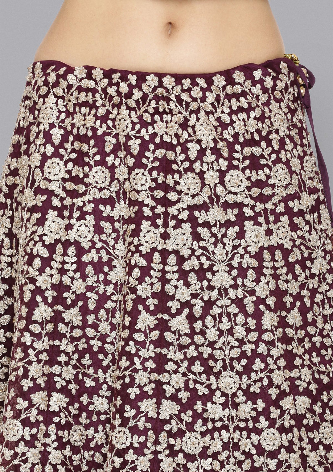 Wine Zariwork Net Designer Lehenga-Koskii