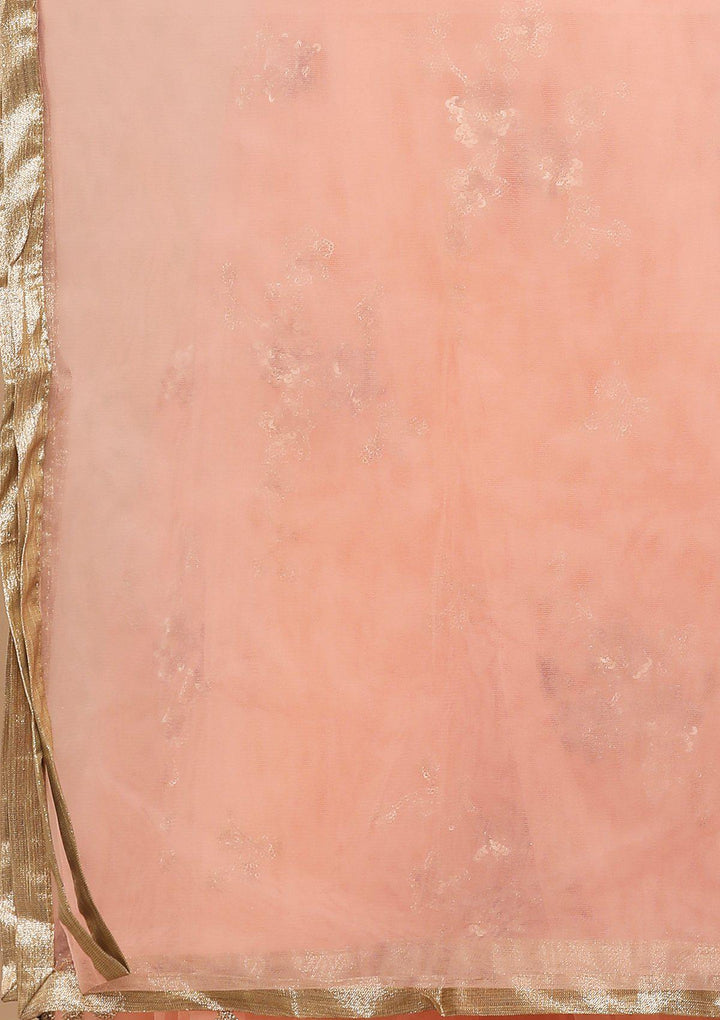 Peach Floral Net Designer Lehenga-Koskii