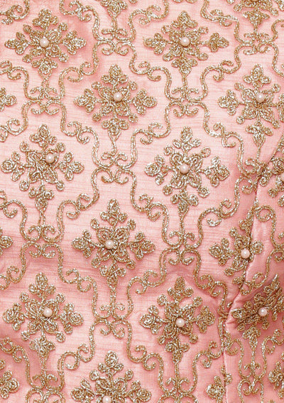 Coral Pink Pearl Silk Designer Lehenga-Koskii