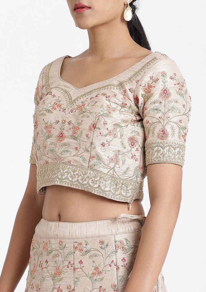 Cream Gota Patti Rawsilk Designer Lehenga-Koskii