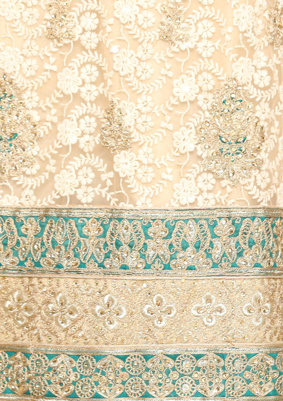 Beige and green designer salwar suit-Koskii