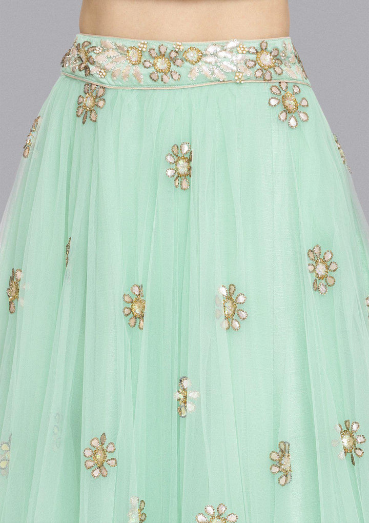 Pista Green Gotapatti Net Designer Lehenga-Koskii