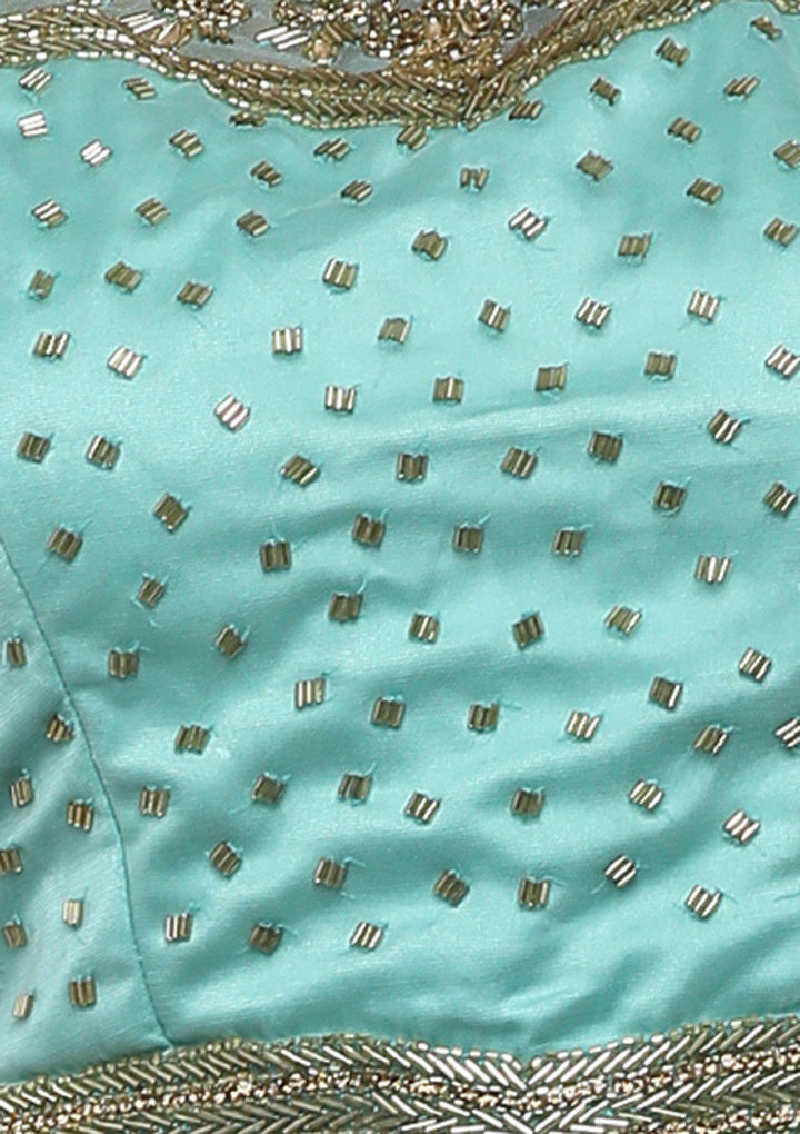 Sea Green Pearl Work Net Designer Lehenga-Koskii
