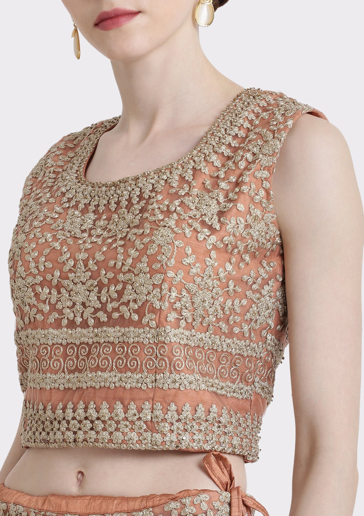Peach Zariwork Net Designer Lehenga-Koskii