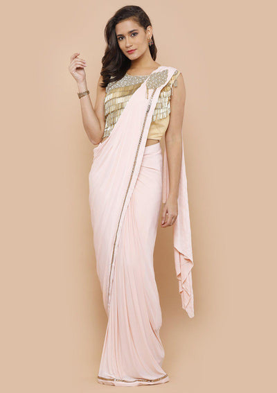 koskii pink and gold ready to drape saree-Koskii