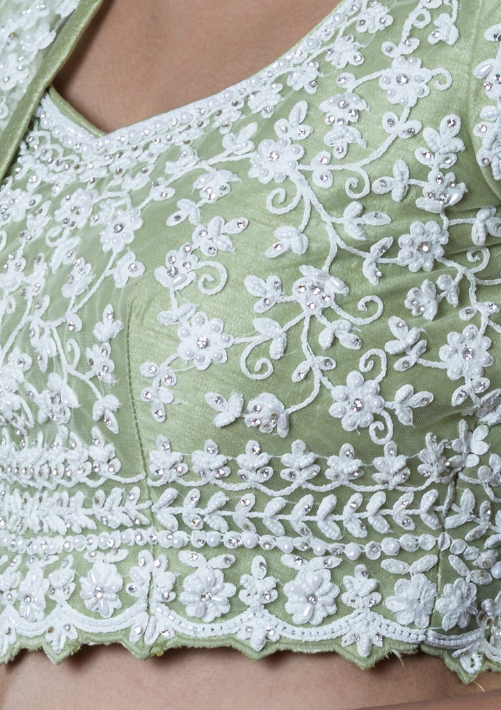 Green Stone Embellished Net Designer Lehenga-Koskii