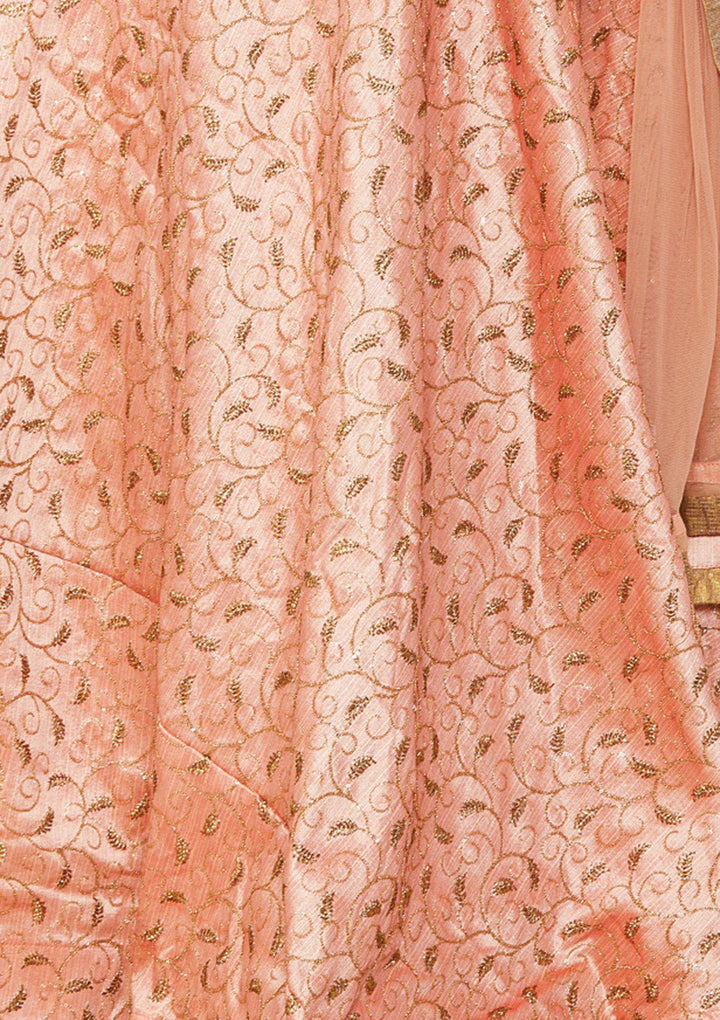 Peach Stonework Raw-silk Designer Lehenga-Koskii