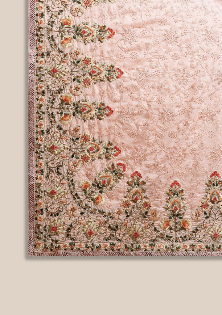Baby Pink Threadwork Art Silk Designer Saree-Koskii