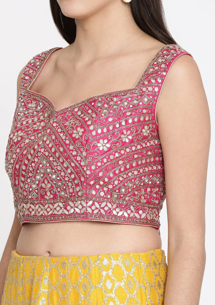 Yellow Gotapatti Raw Silk Designer Lehenga-Koskii