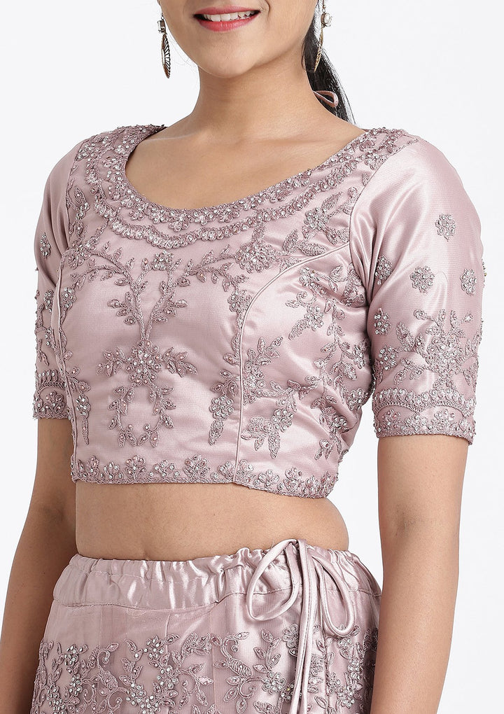 Lavender Stone Work Net Designer Lehenga-Koskii
