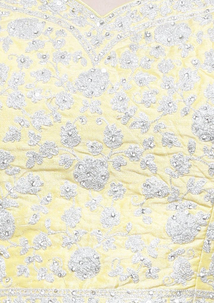 koskii lemon yellow thread work bridal lehenga-Koskii