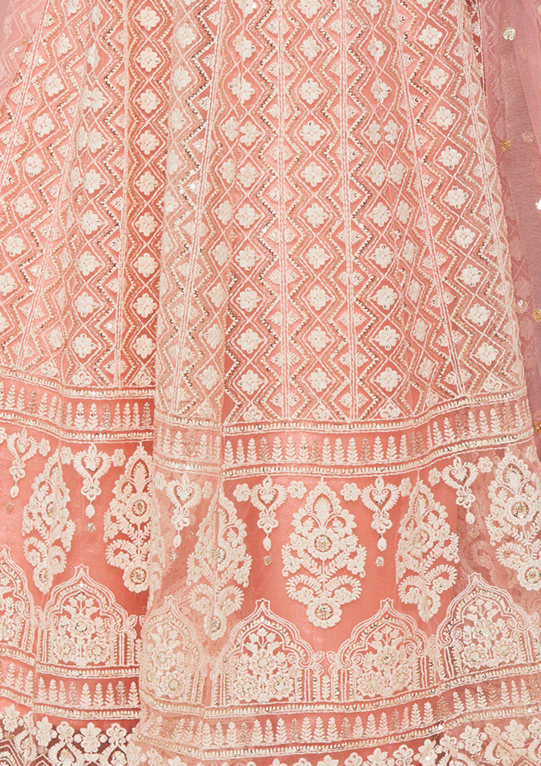 Pink Thread-Work Net Designer Lehenga-Koskii