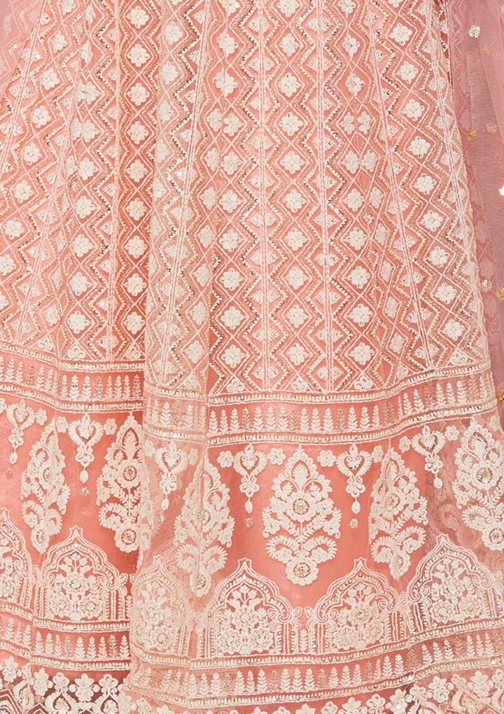 Pink Thread-Work Net Designer Lehenga-Koskii