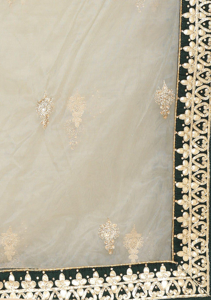 Bottle Green Gota Patti Net Designer Lehenga-Koskii