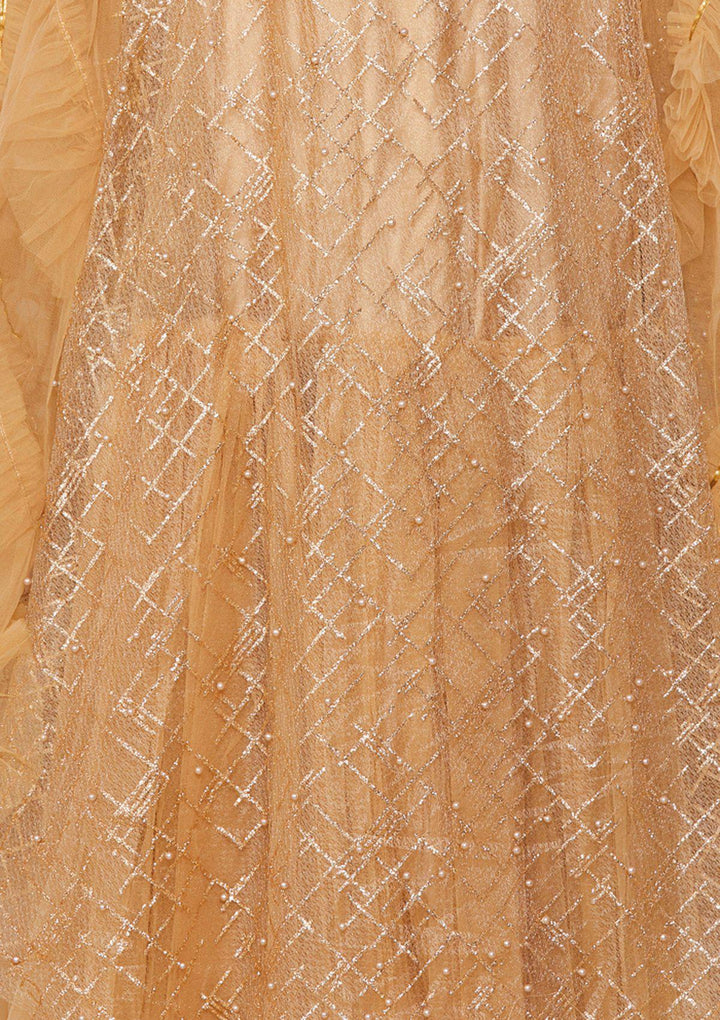 Gold Pearl-Work Net Designer Lehenga-Koskii