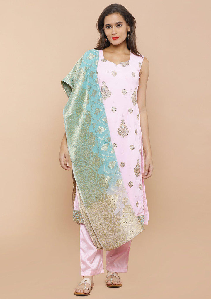 Pink and Blue Embellished Designer Salwar Suit-Koskii