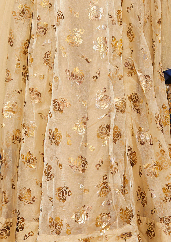 Gold and Blue Mirror-work Designer Lehenga-Koskii