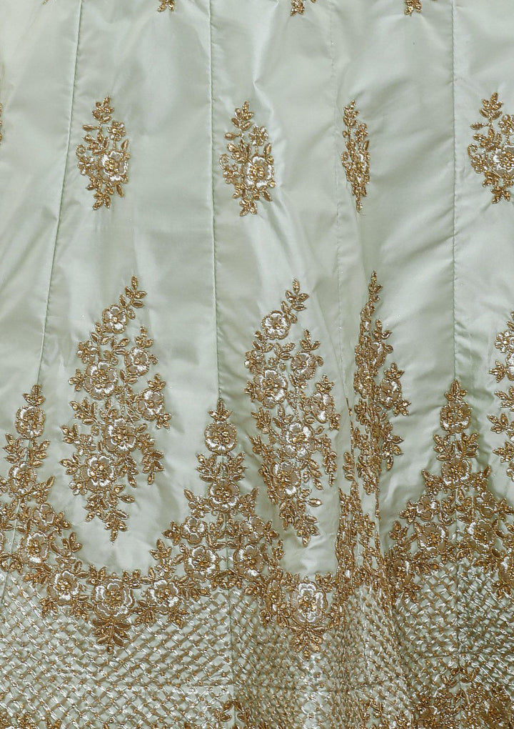 Mint Green Zari Work Silk Designer Lehenga-Koskii