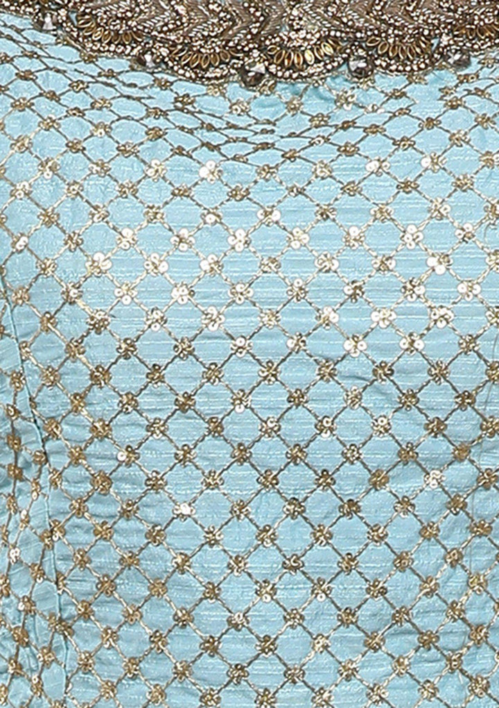 Blue Sequinned Raw Silk Designer Lehenga-Koskii