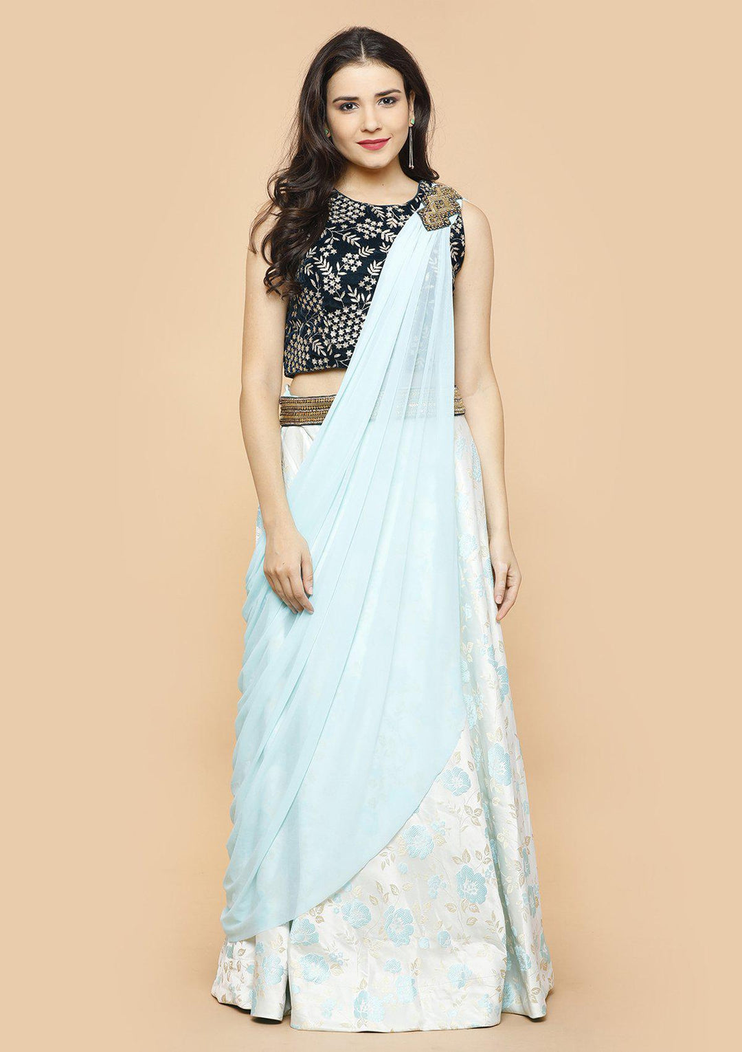 koskii arctic blue fusion lehenga-Koskii