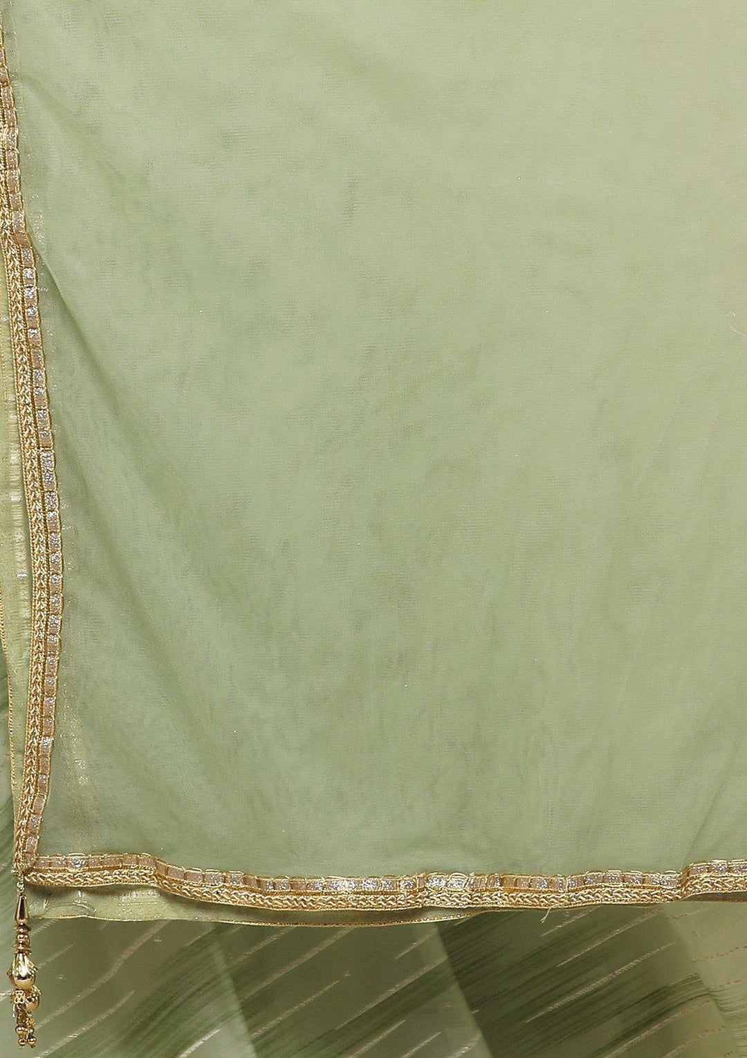 Green Mirror-Work Tissue Designer Lehenga-Koskii