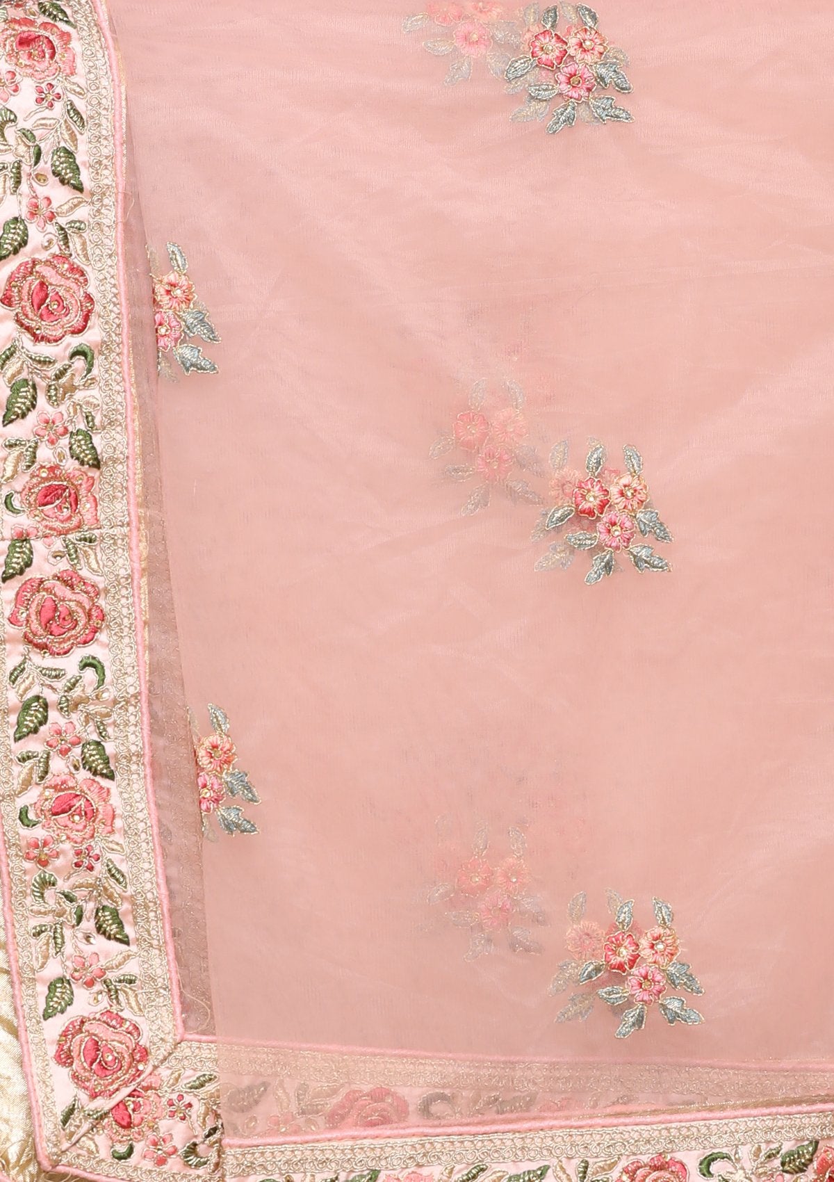 Pink Thread Work Satin Silk Designer Lehenga-Koskii
