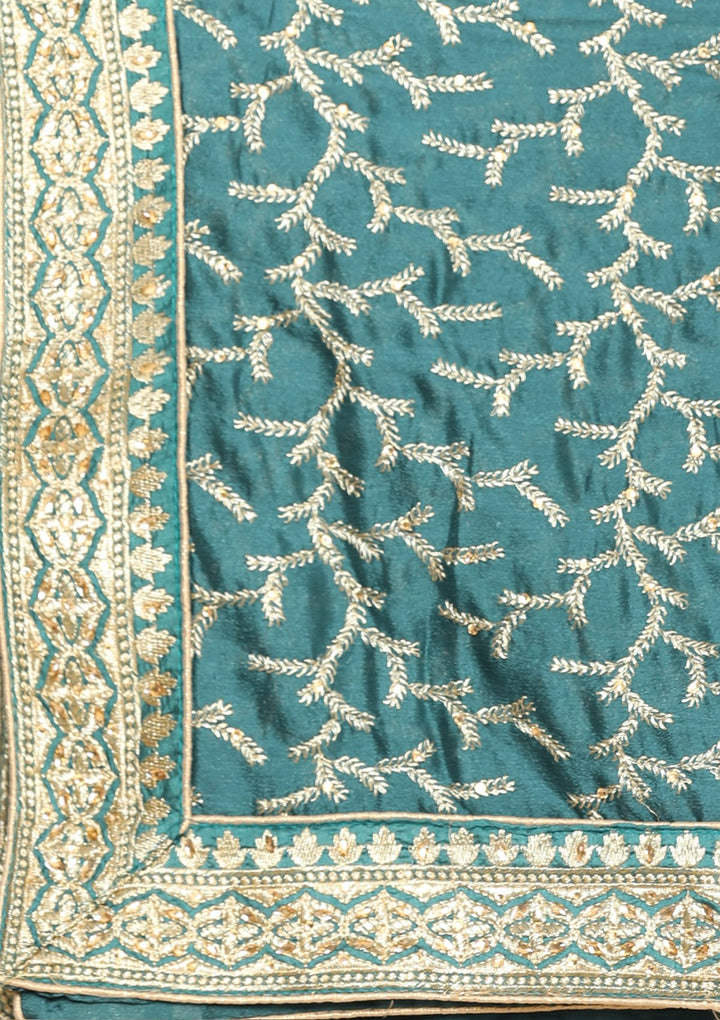 bottle green and gold designer salwar suit-Koskii