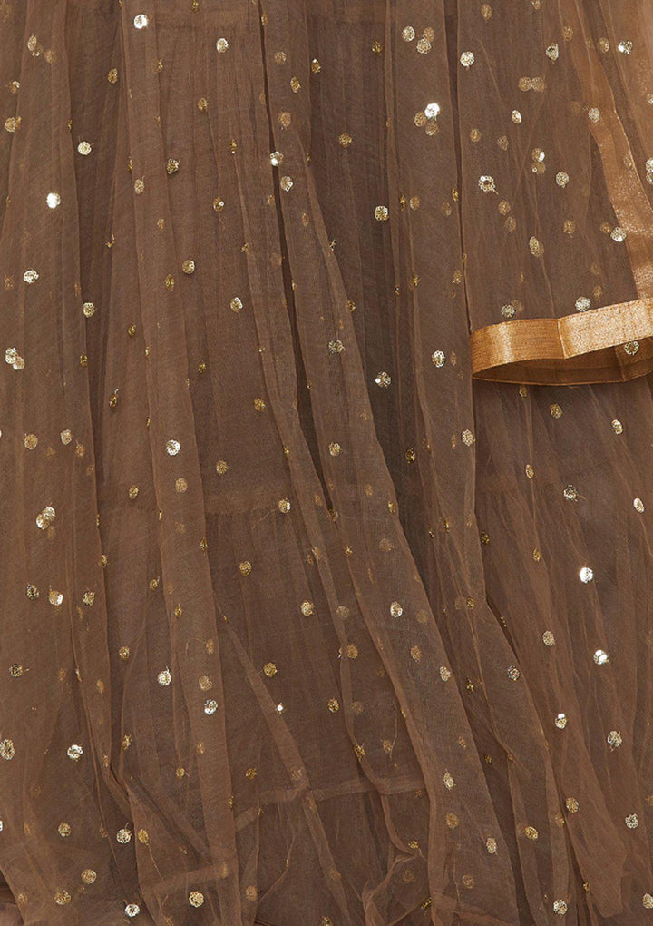 Koskii Zariwork Net BROWN Lehenga-Koskii