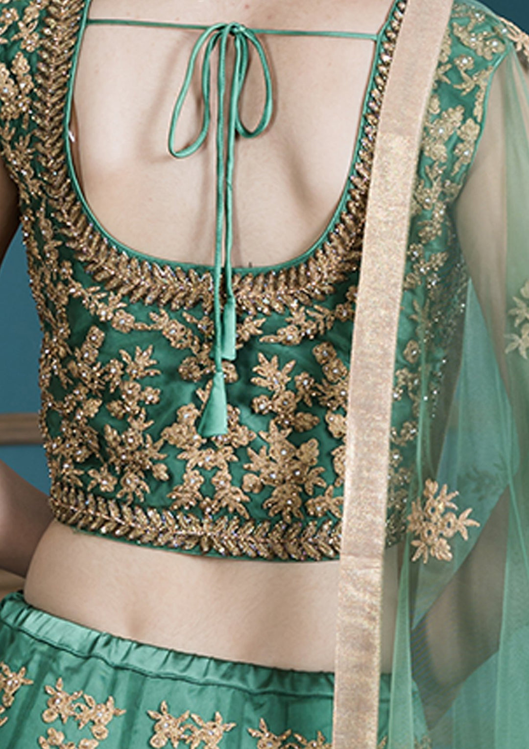 Green Cutdana Net Designer Lehenga-Koskii