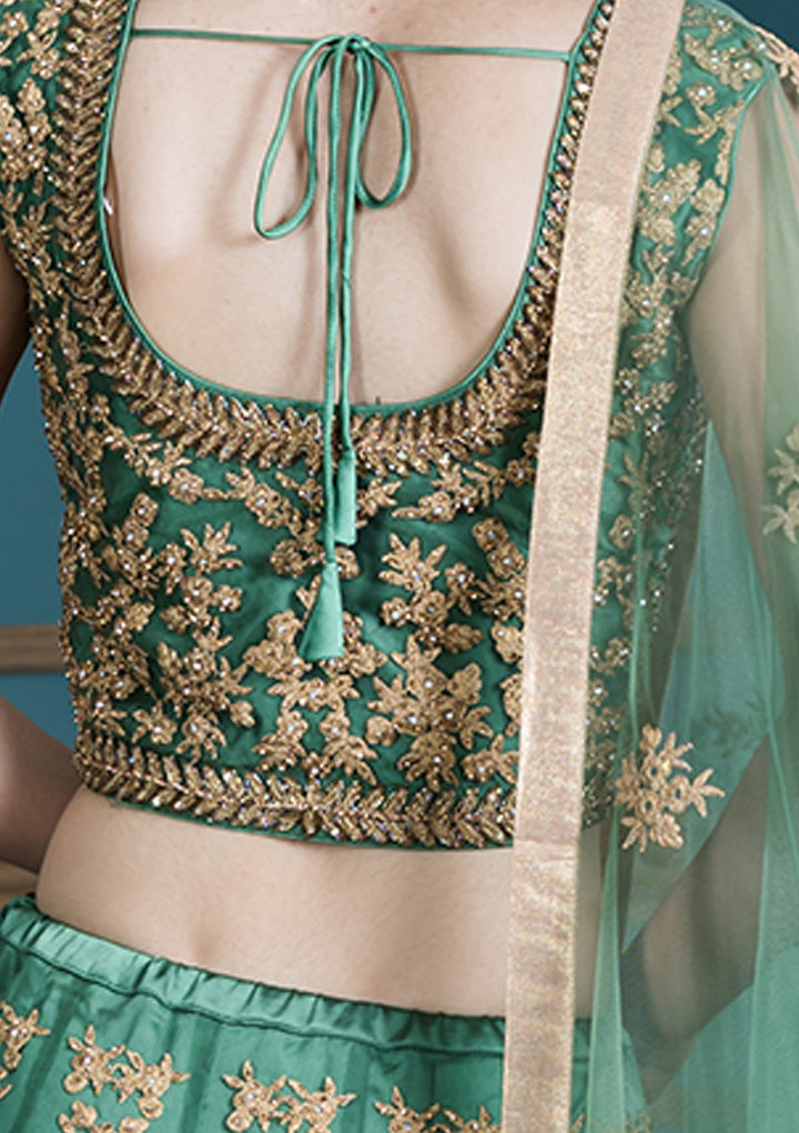 Green Cutdana Net Designer Lehenga-Koskii