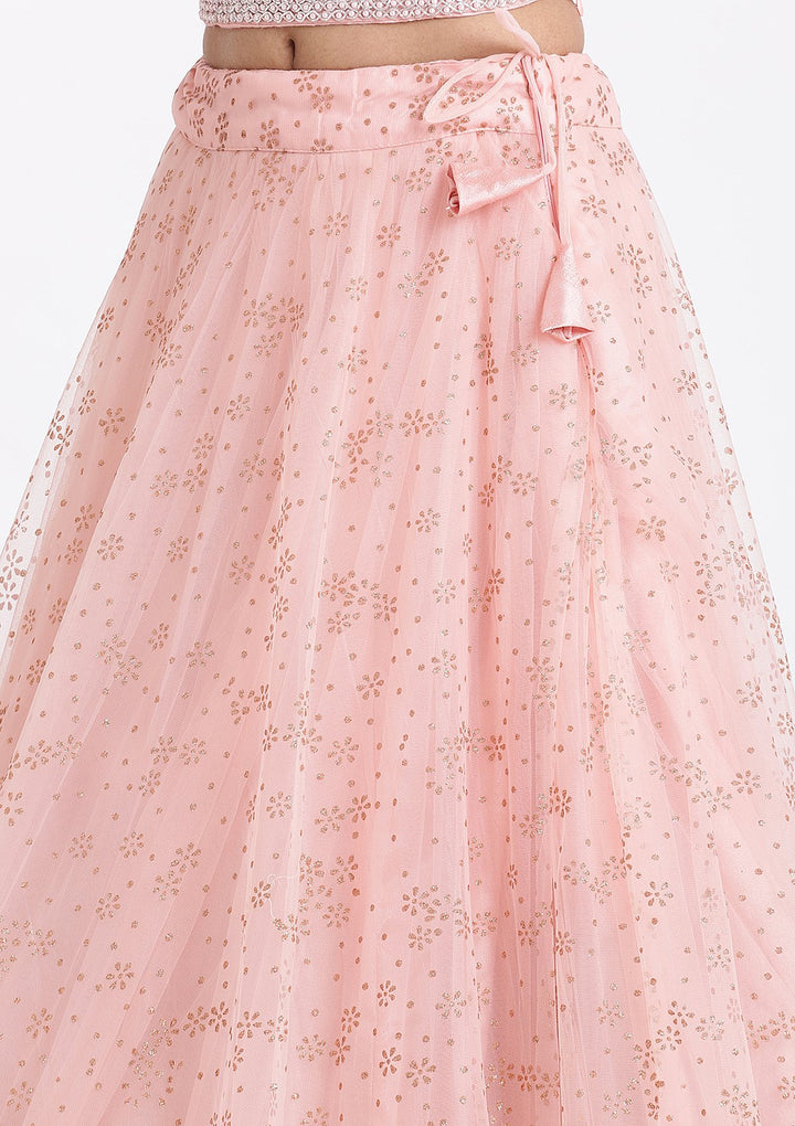 Pink Pearlwork Net Designer Lehenga-Koskii