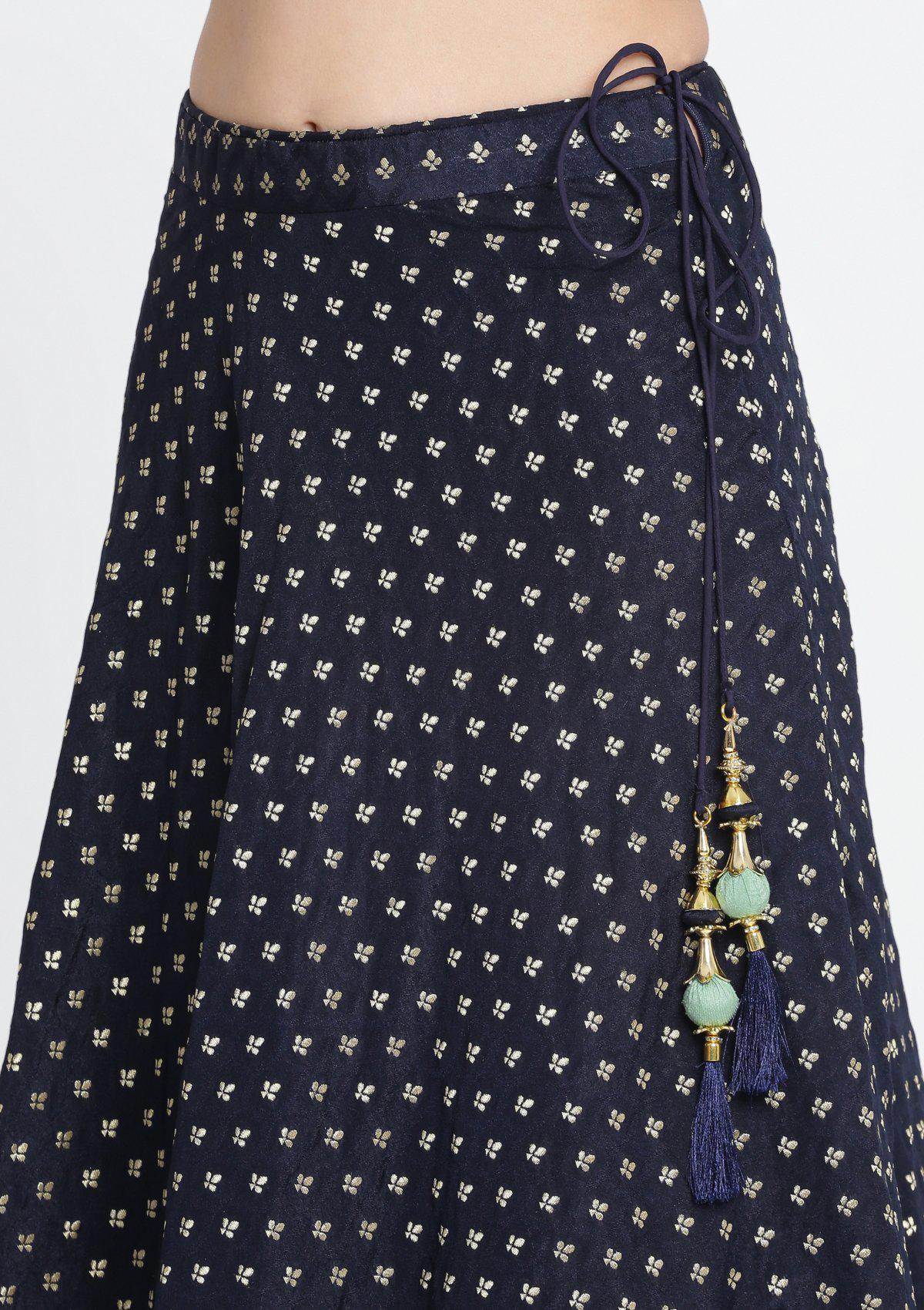 Navy Blue Zardozi Chanderi Designer Lehenga-Koskii
