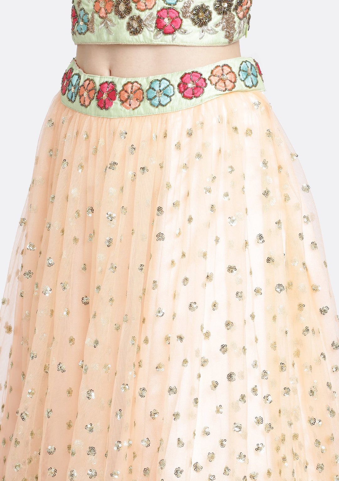 Peach Sequins Net Designer Lehenga-Koskii