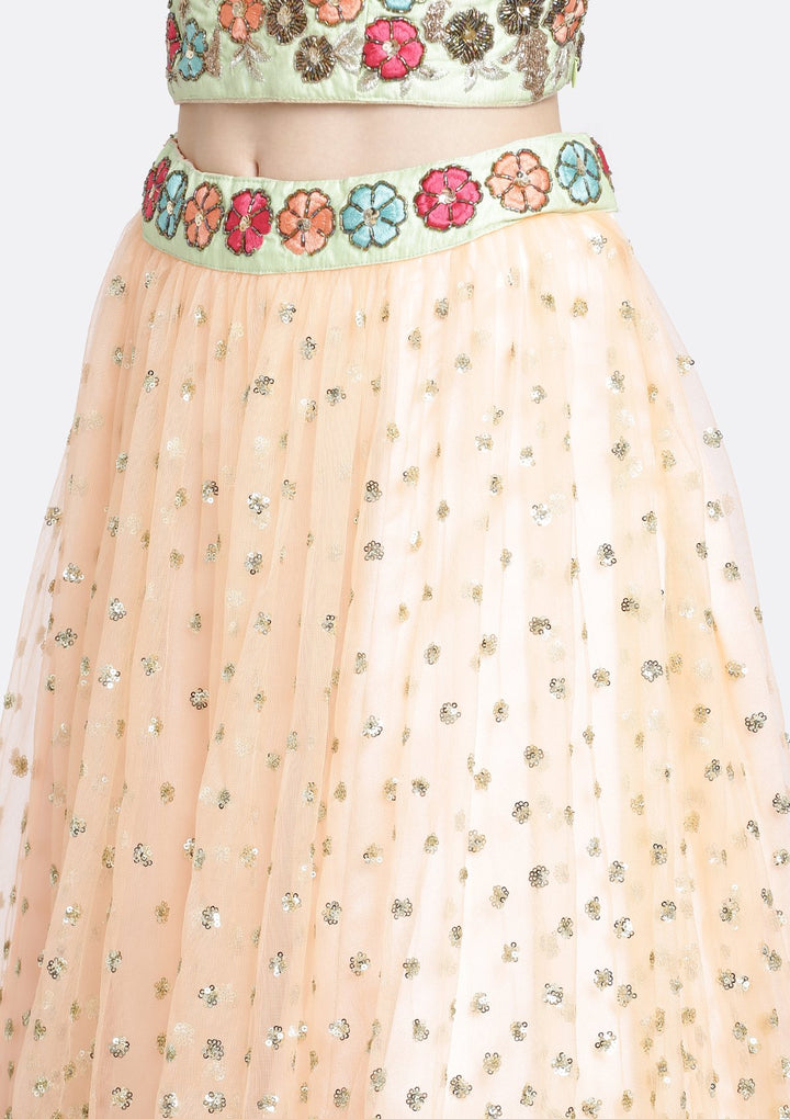 Peach Sequins Net Designer Lehenga-Koskii