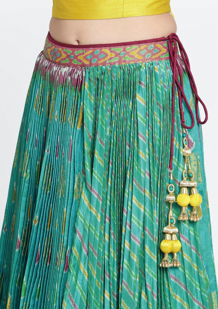 Blue Green Zardosi Rawsilk Designer Lehenga-Koskii