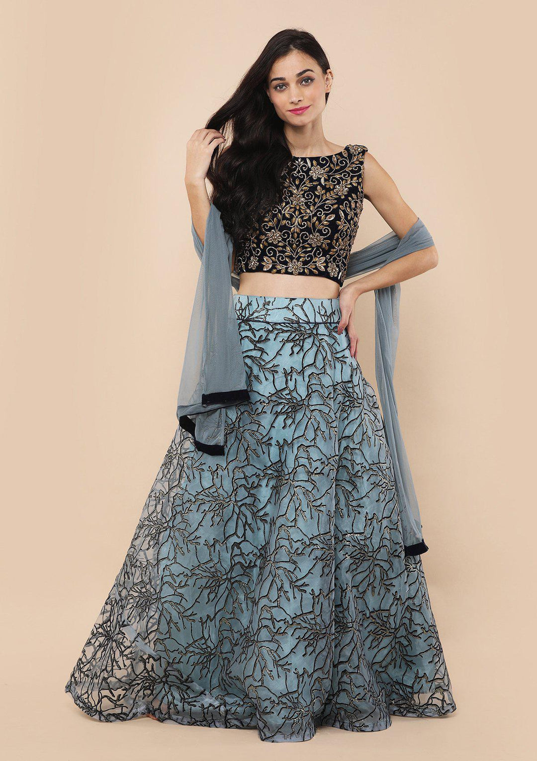 Koskii Teal Green Lehenga-Koskii