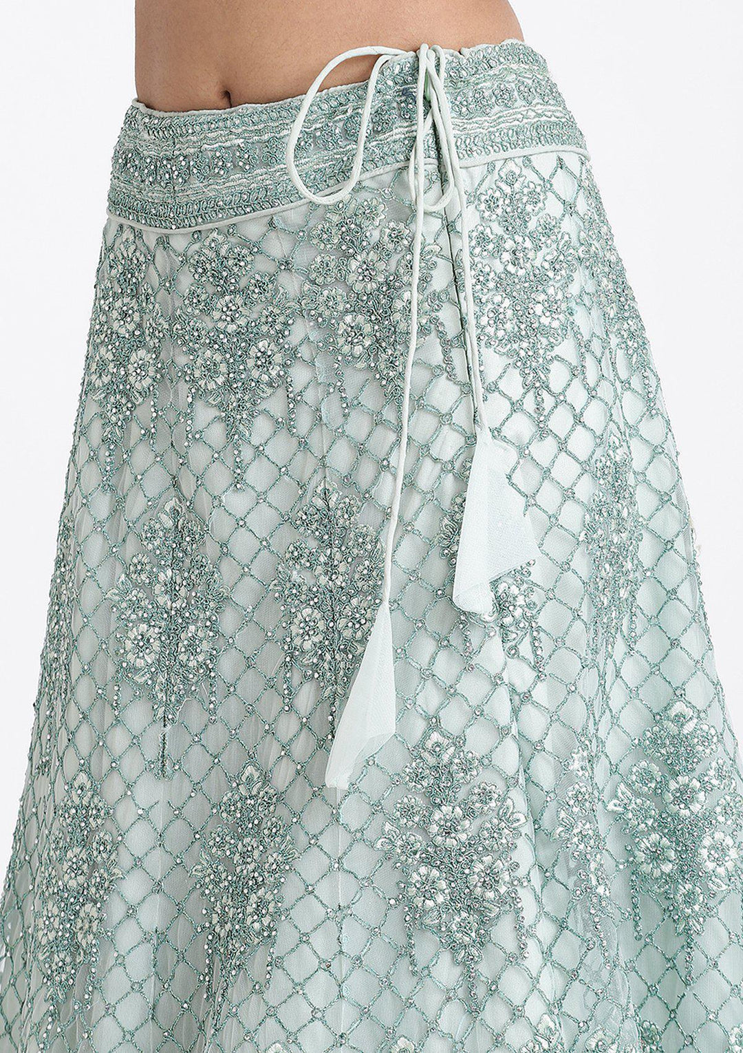 Sea Green Stone Work Net Designer Lehenga-Koskii