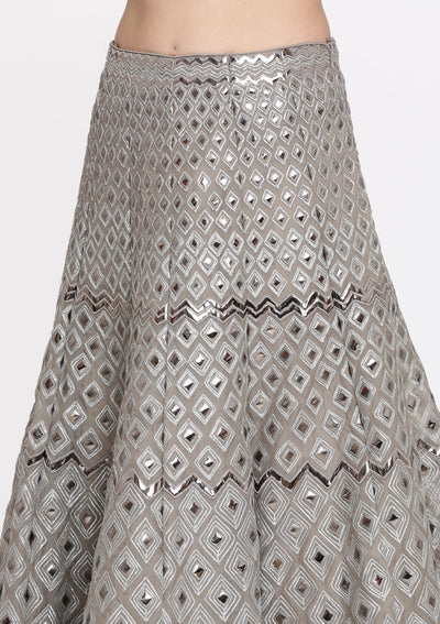 Grey Mirrorwork Tissue Designer Lehenga-Koskii