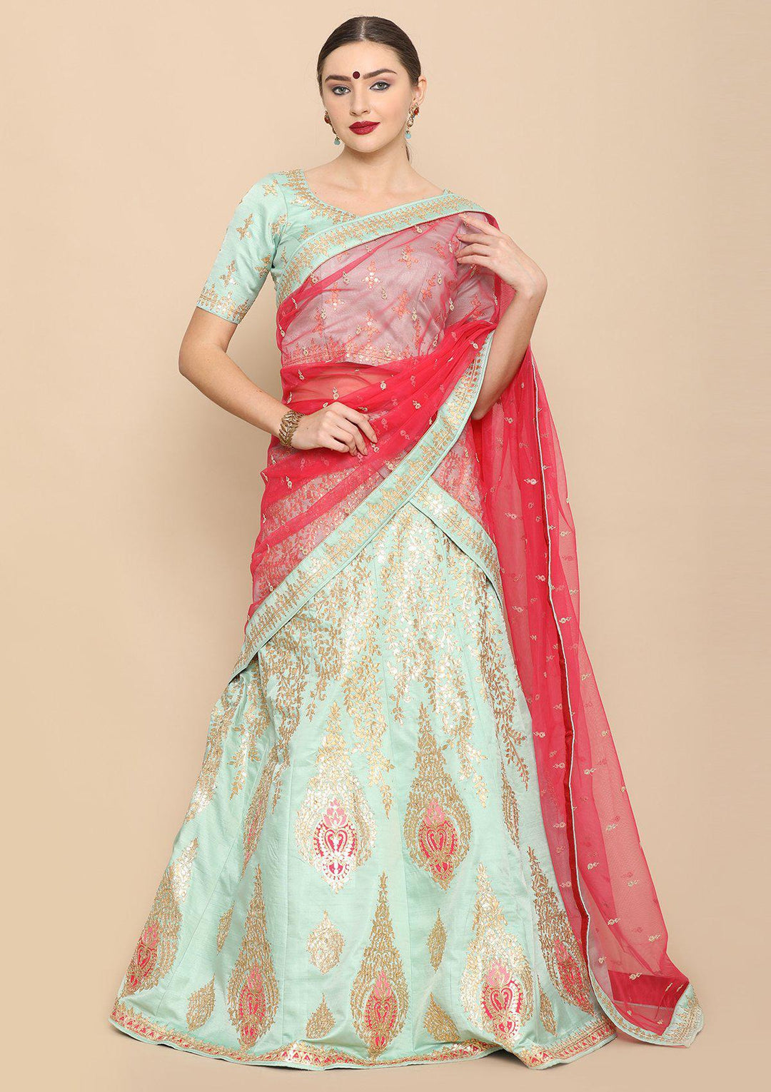 Sea Green And Rani pink designer Lehenga-Koskii