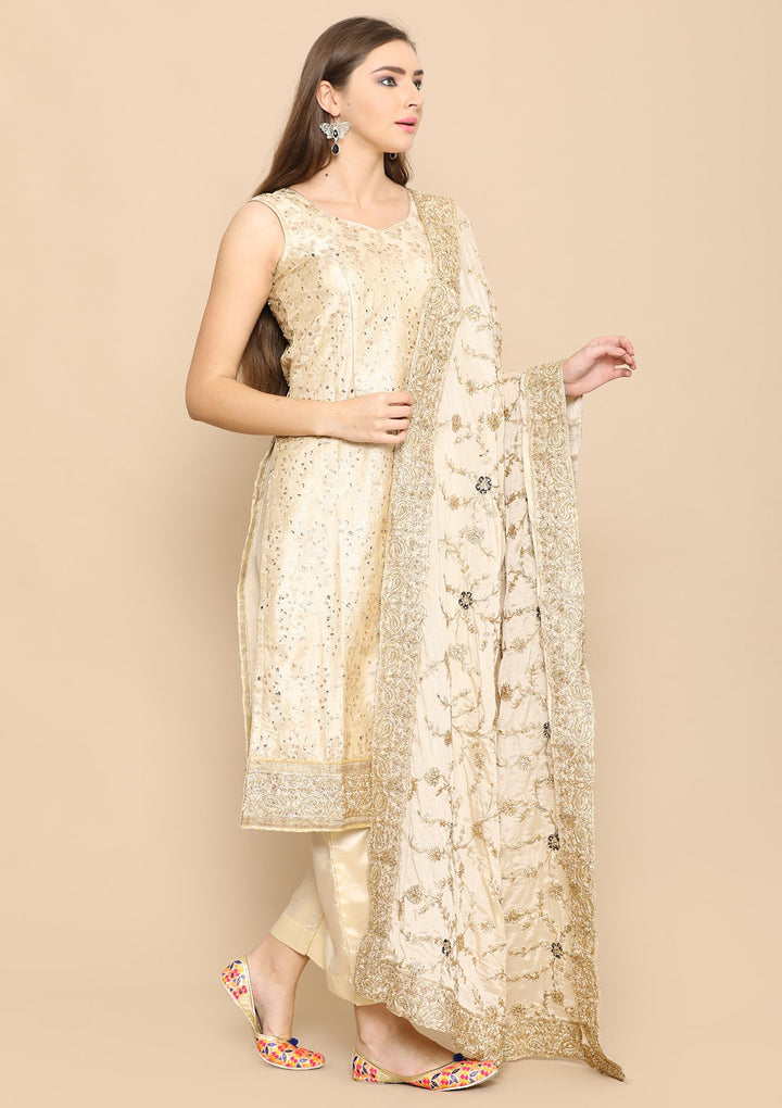 Cream Thread Work Designer Salwar Suit-Koskii