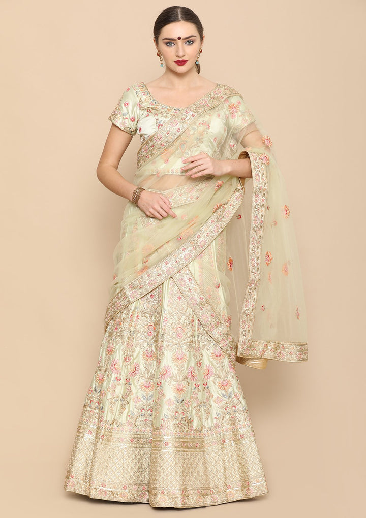 Pista Green Micro-Stone Work Net Designer Lehenga-Koskii